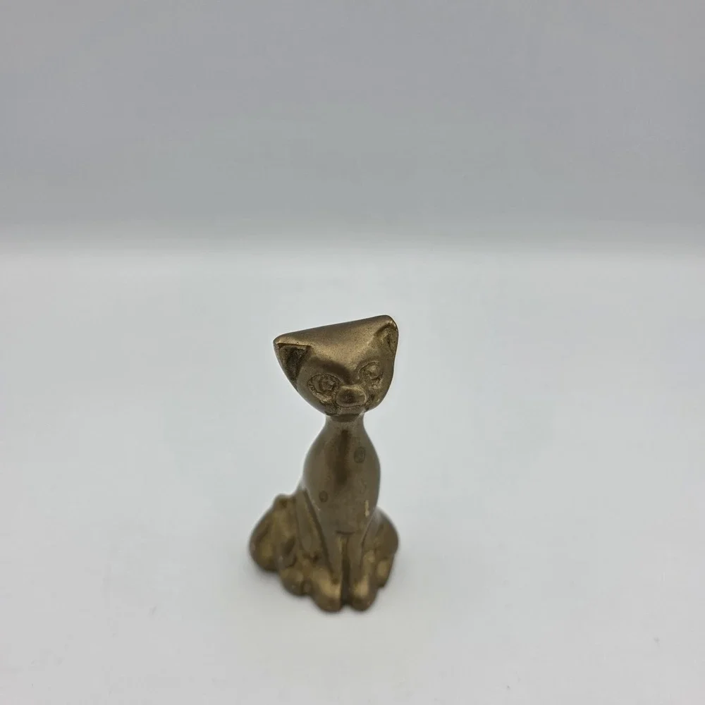 Vintage Brass Small Kitty Cat Figurine MCM Heavy Goldtone‎ 2.75